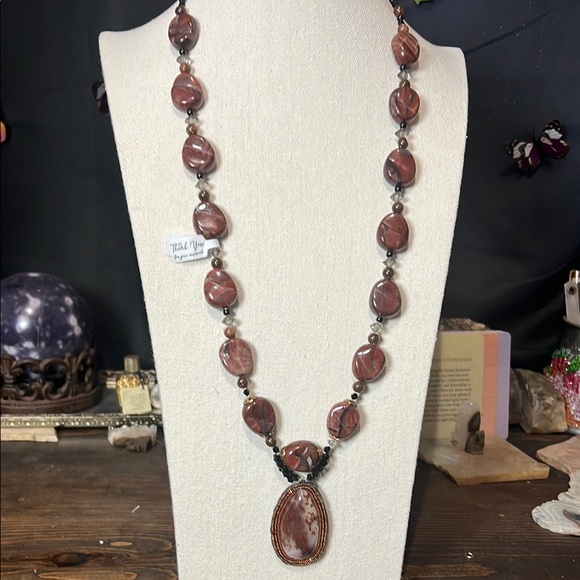 Artisan Jewelry - Healing Moss Agate Pendant with Red Jasper & Midnight Sandstone